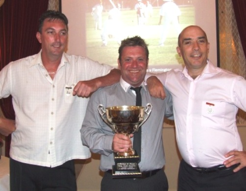 Holding the Premiership Cup from their 1998/99 Thirds flag triumph: L-R captain Jim McKenzie, James Holt and John Talone.
